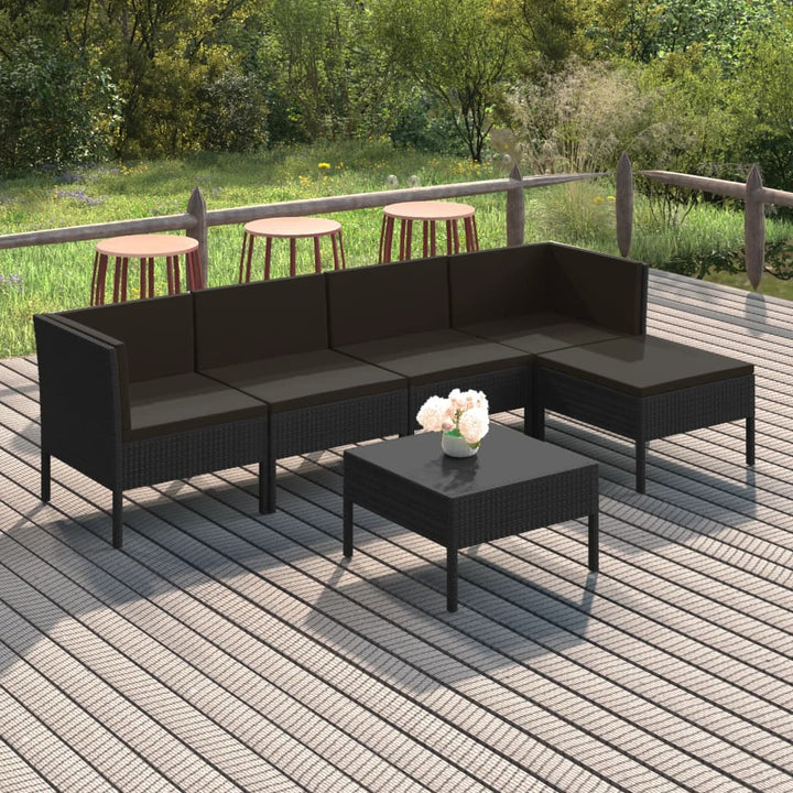 Set Mobilier De Grădină Cu Perne, 5 Piese, Negru, Poliratan