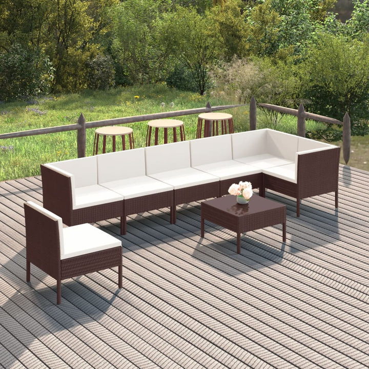 Set Mobilier De Grădină Cu Perne, 5 Piese, Maro, Poliratan