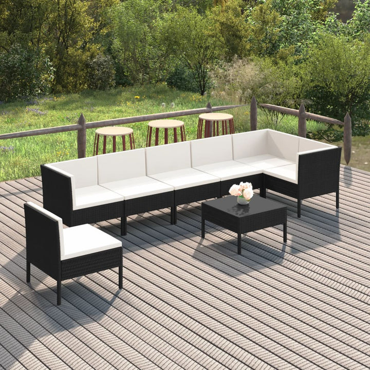 Set Mobilier De Grădină Cu Perne, 6 Piese, Negru, Poliratan