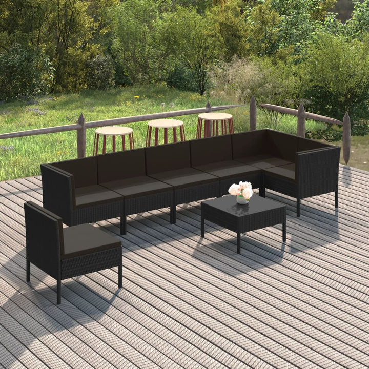 Set Mobilier De Grădină Cu Perne, 5 Piese, Negru, Poliratan