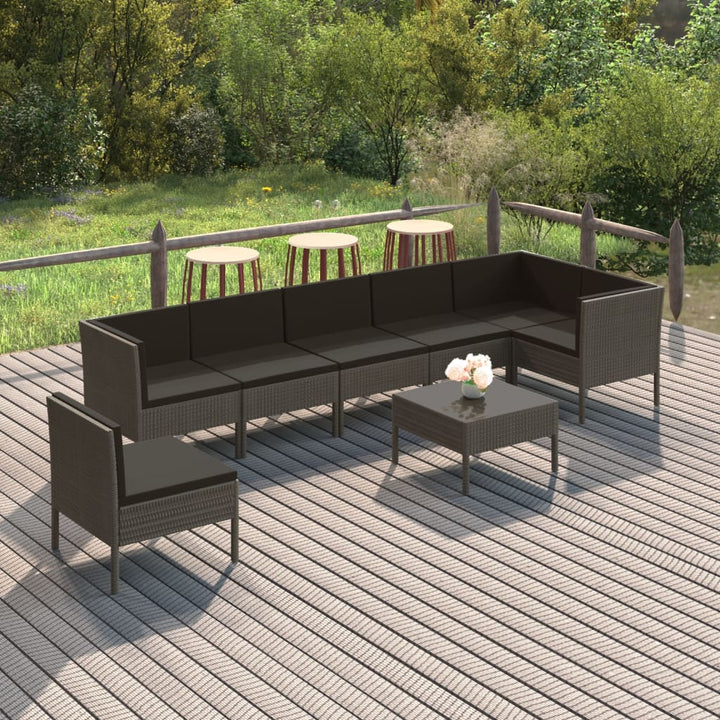 Set Mobilier De Grădină Cu Perne, 11 Piese, Gri, Poliratan