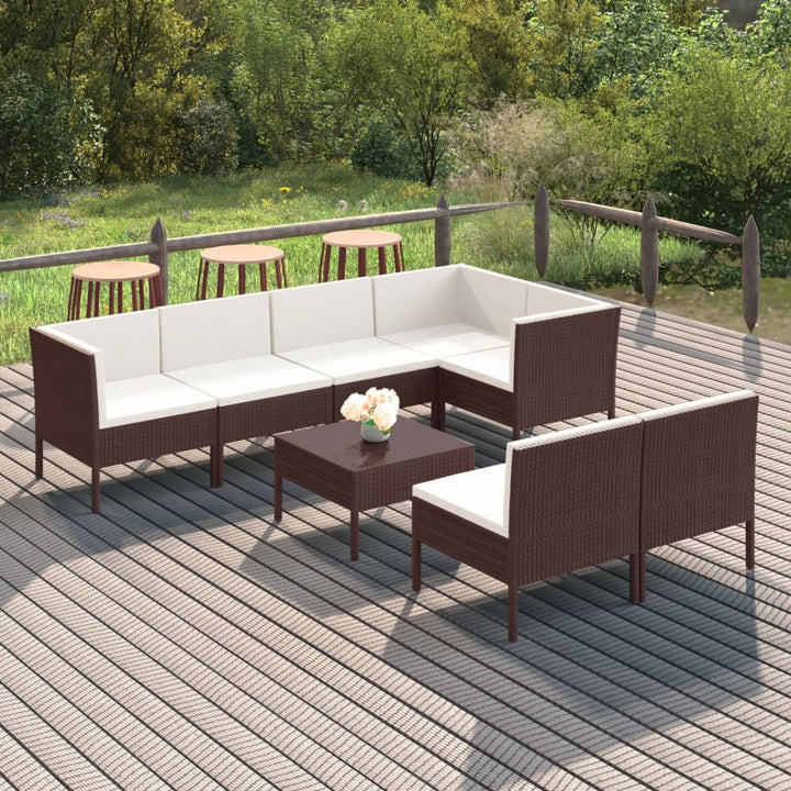 Set Mobilier De Grădină Cu Perne, 8 Piese, Maro, Poliratan