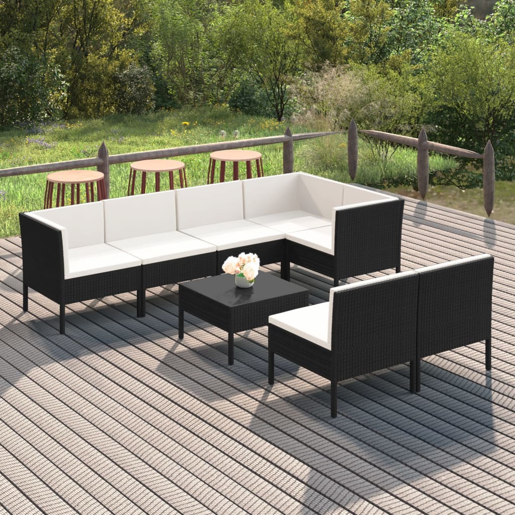 Set Mobilier De Grădină Cu Perne, 9 Piese, Negru, Poliratan
