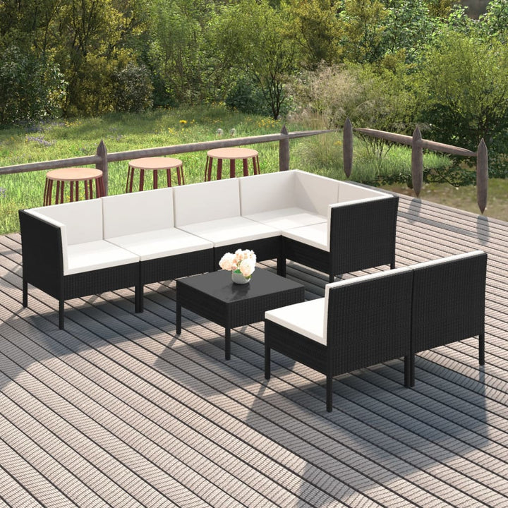 Set Mobilier De Grădină Cu Perne, 9 Piese, Negru, Poliratan