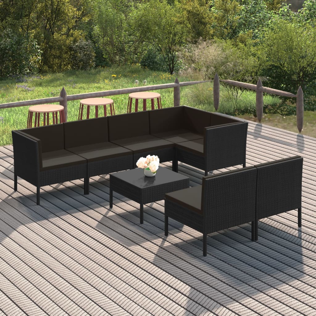 Set Mobilier De Grădină Cu Perne, 5 Piese, Negru, Poliratan