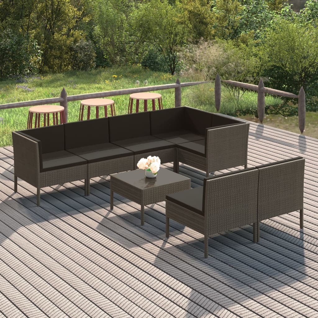 Set Mobilier De Grădină Cu Perne, 10 Piese, Gri, Poliratan