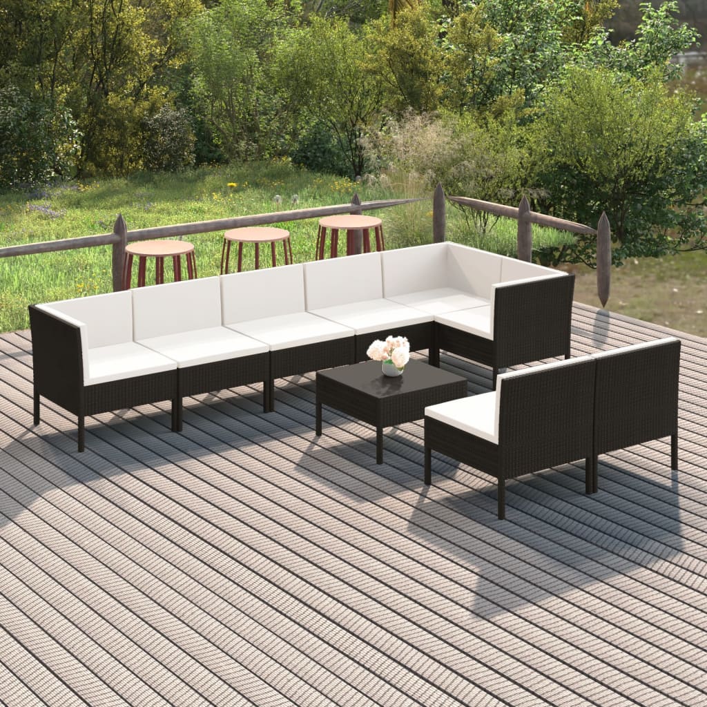 Set Mobilier De Grădină Cu Perne, 6 Piese, Negru, Poliratan