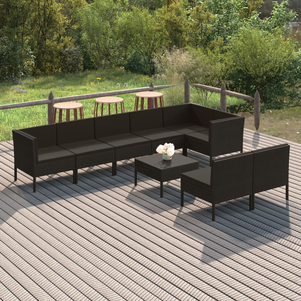 Set Mobilier De Grădină Cu Perne, 5 Piese, Negru, Poliratan