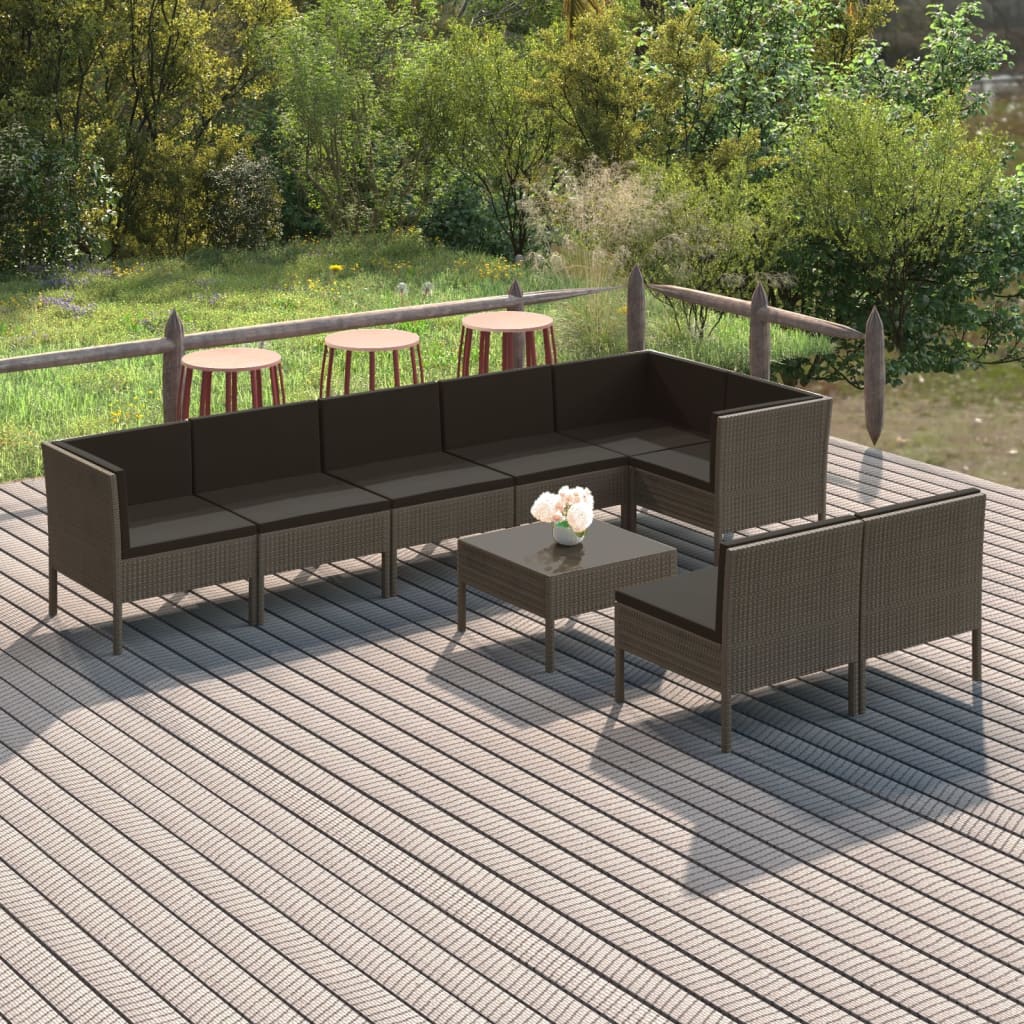 Set Mobilier De Grădină Cu Perne, 11 Piese, Gri, Poliratan