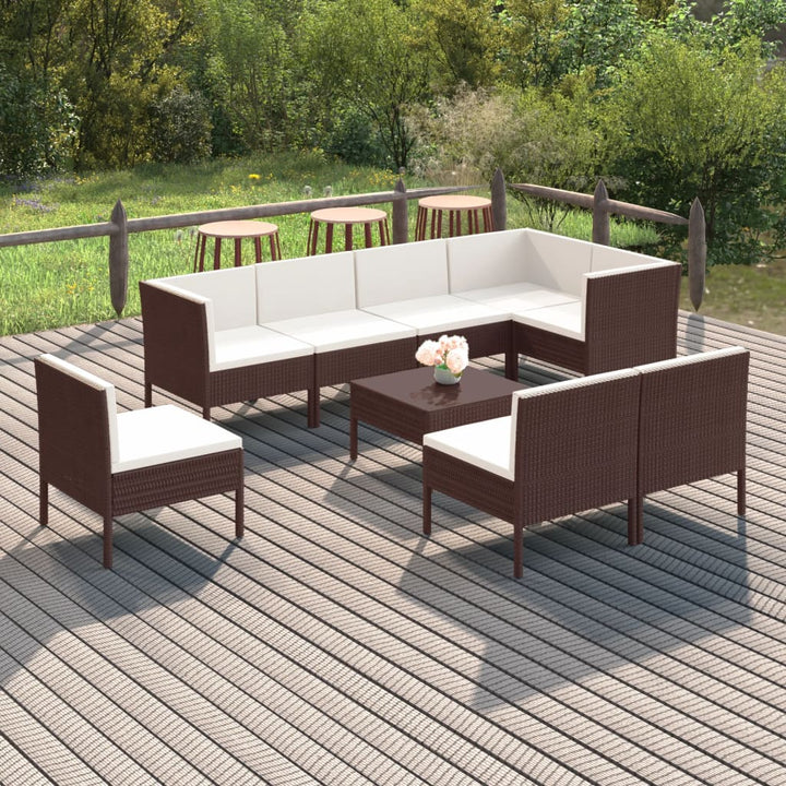 Set Mobilier De Grădină Cu Perne, 8 Piese, Maro, Poliratan