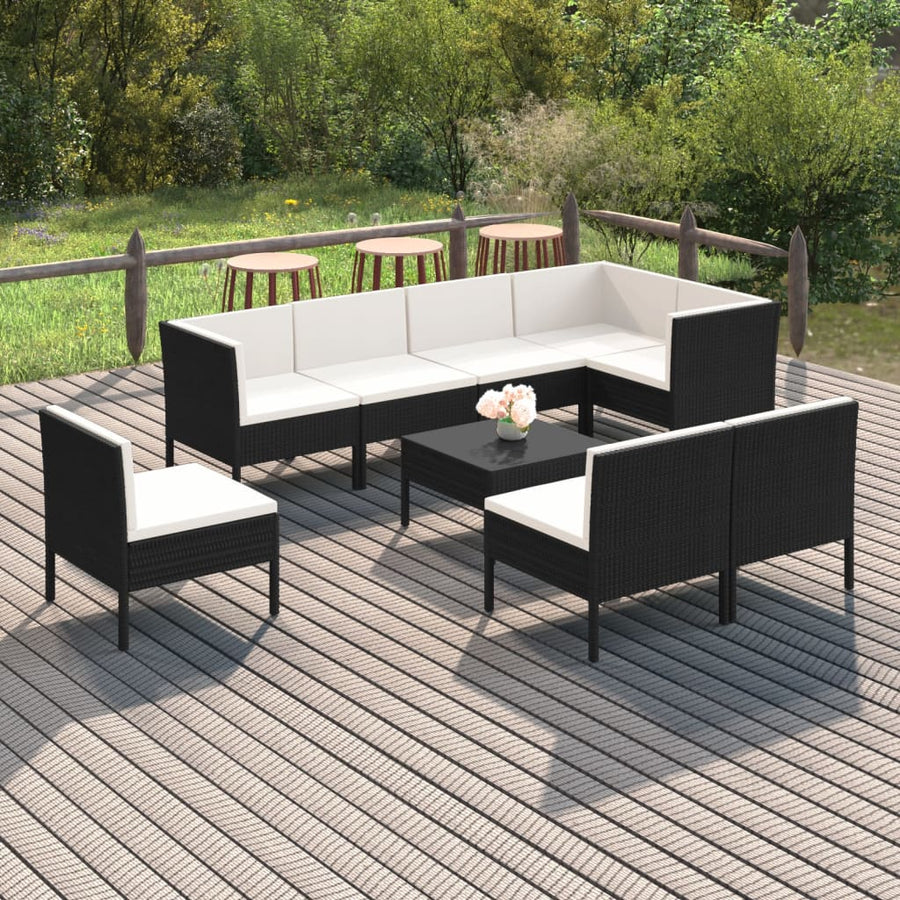 Set Mobilier De Grădină Cu Perne, 9 Piese, Negru, Poliratan
