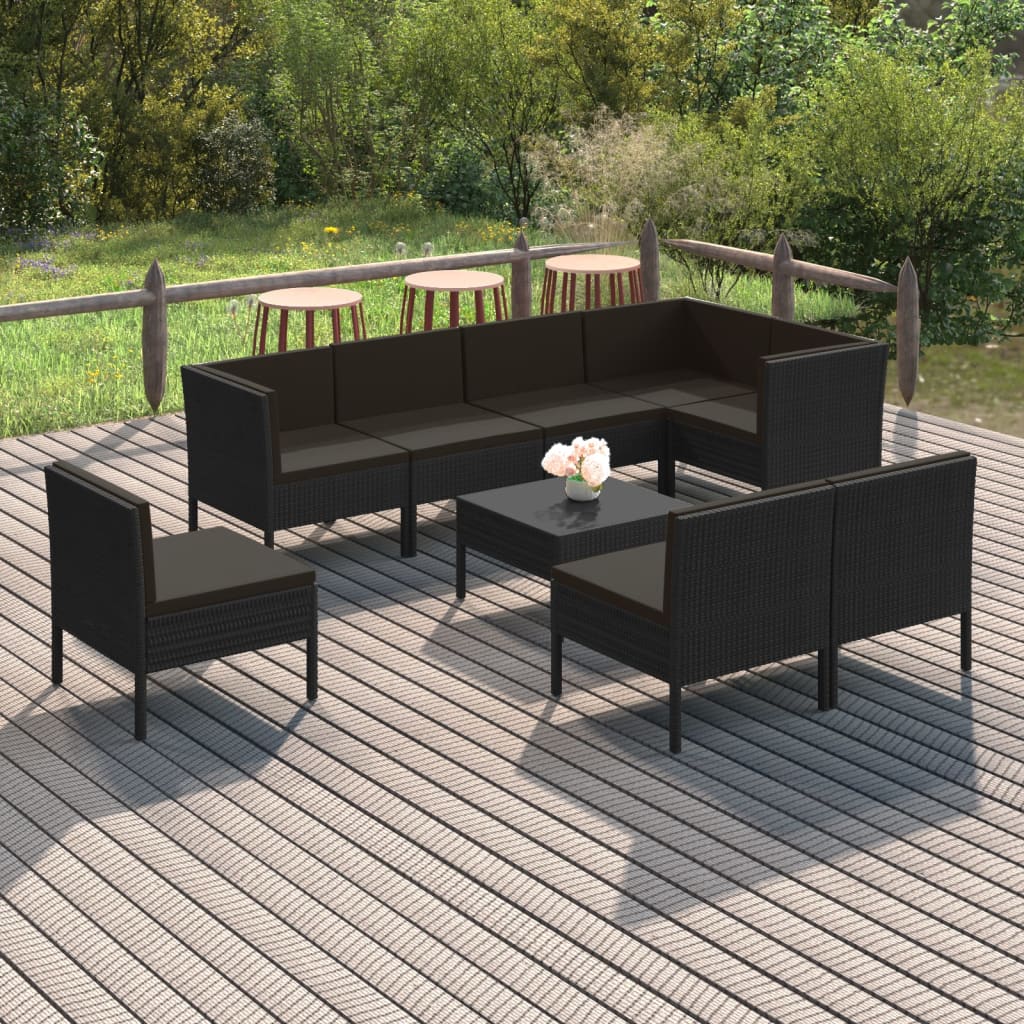 Set Mobilier De Grădină Cu Perne, 5 Piese, Negru, Poliratan