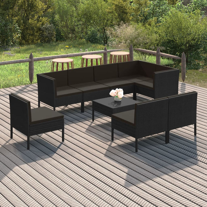 Set Mobilier De Grădină Cu Perne, 5 Piese, Negru, Poliratan