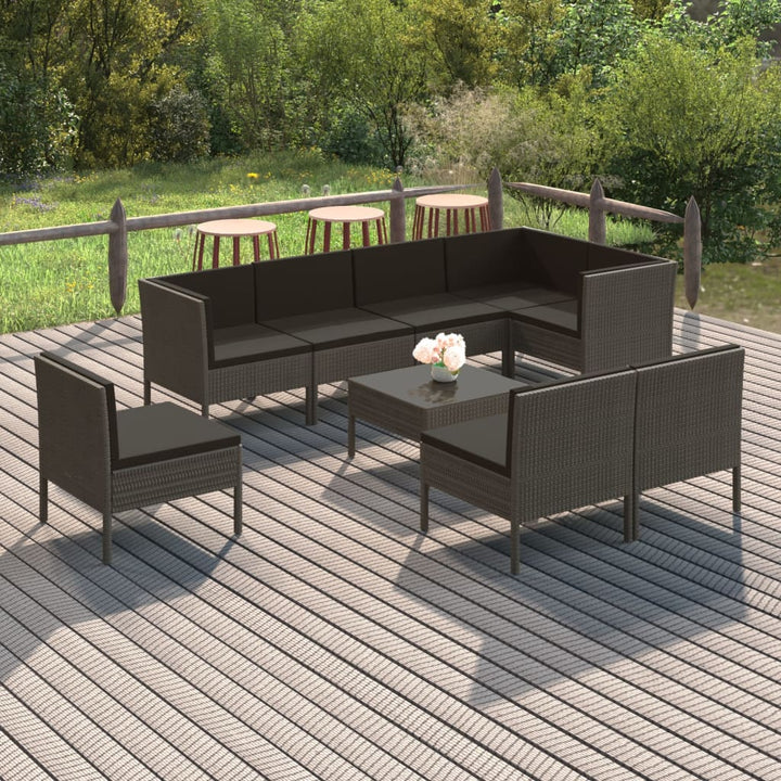 Set Mobilier De Grădină Cu Perne, 10 Piese, Gri, Poliratan