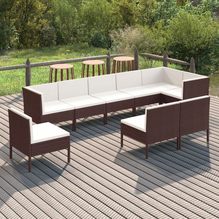 Set Mobilier De Grădină Cu Perne, 8 Piese, Maro, Poliratan
