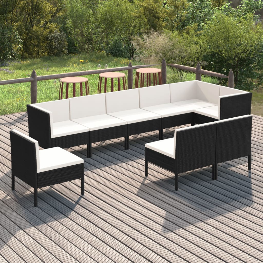 Set Mobilier De Grădină Cu Perne, 9 Piese, Negru, Poliratan