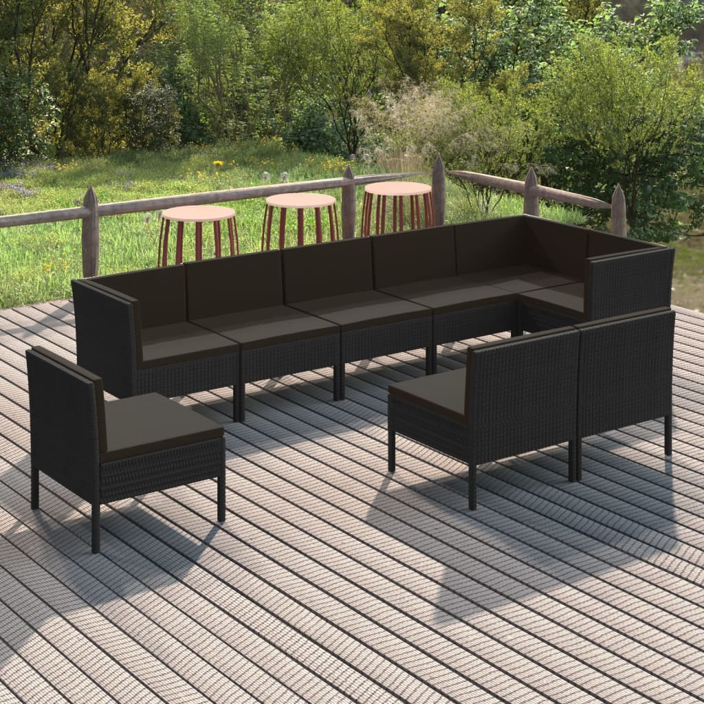 Set Mobilier De Grădină Cu Perne, 5 Piese, Negru, Poliratan