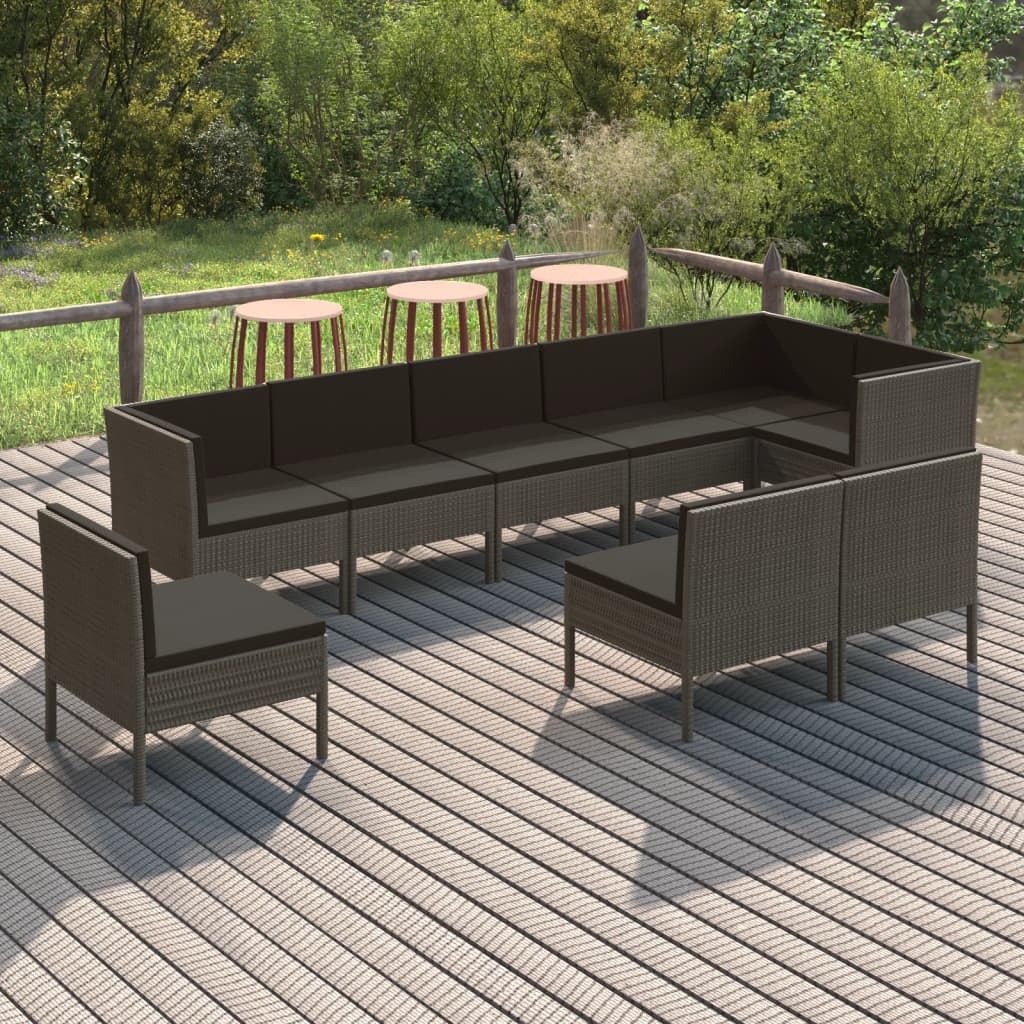Set Mobilier De Grădină Cu Perne, 10 Piese, Gri, Poliratan