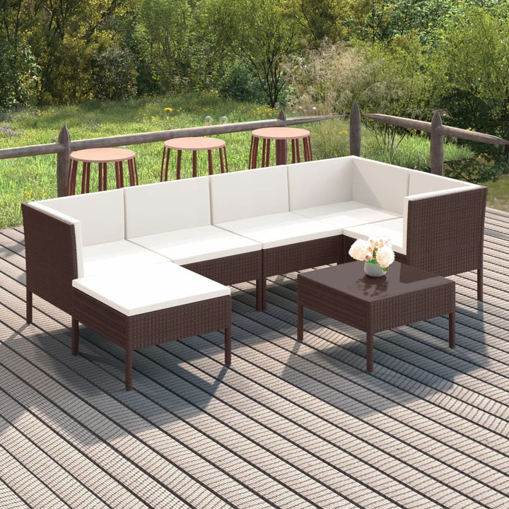 Set Mobilier De Grădină Cu Perne, 8 Piese, Maro, Poliratan