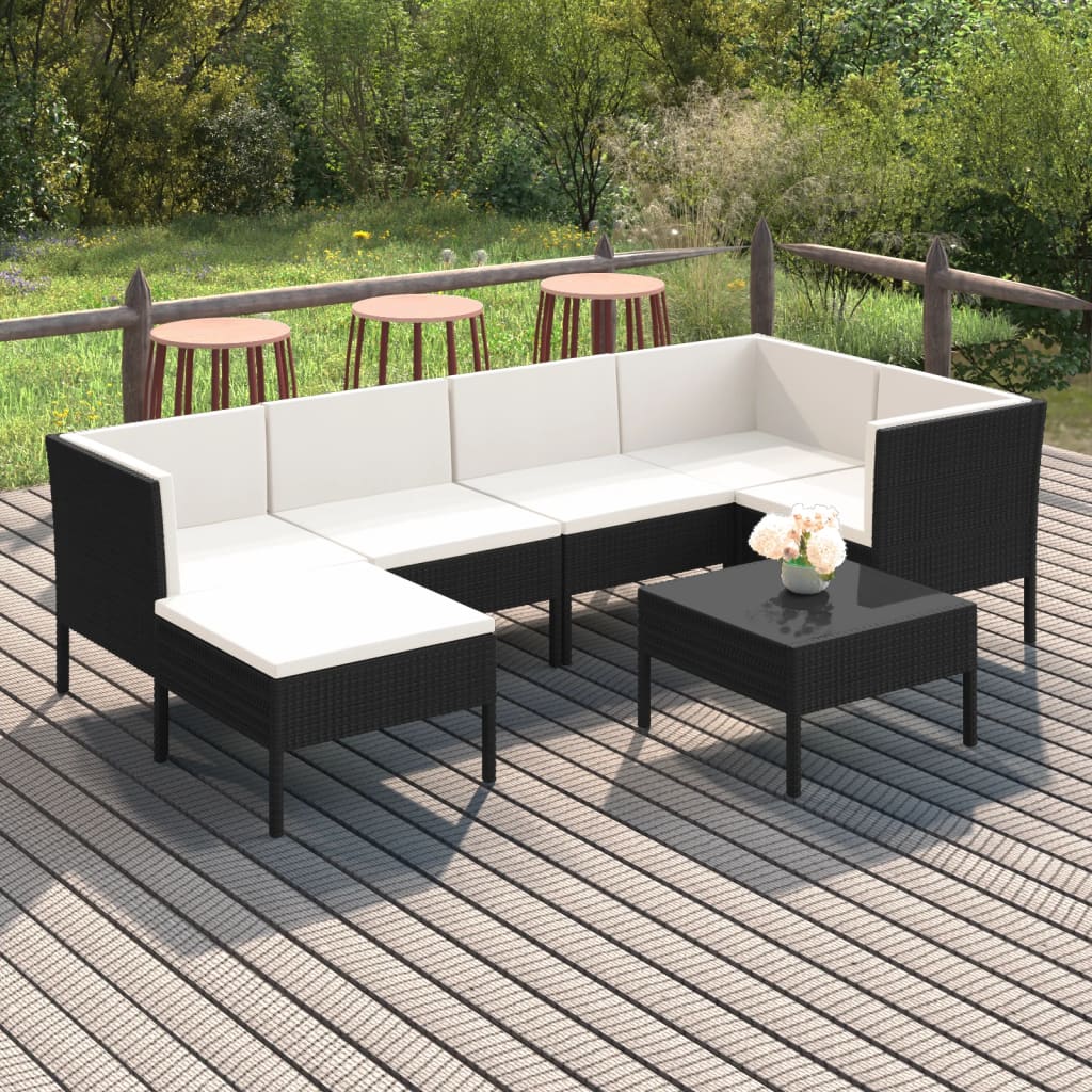 Set Mobilier De Grădină Cu Perne, 9 Piese, Negru, Poliratan