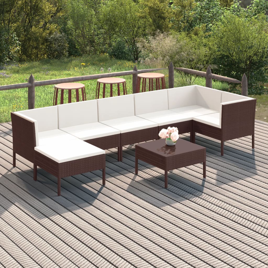 Set Mobilier De Grădină Cu Perne, 8 Piese, Maro, Poliratan