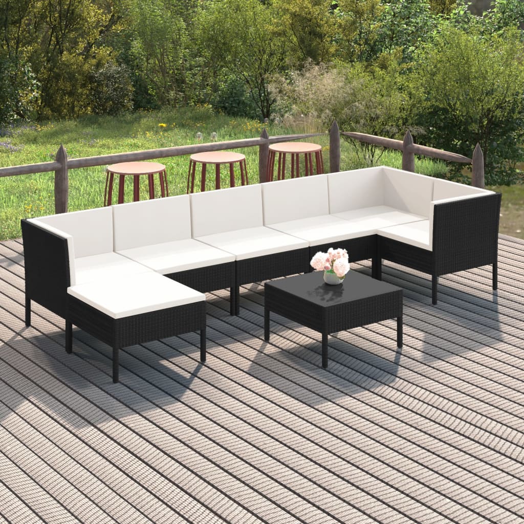 Set Mobilier De Grădină Cu Perne, 9 Piese, Negru, Poliratan