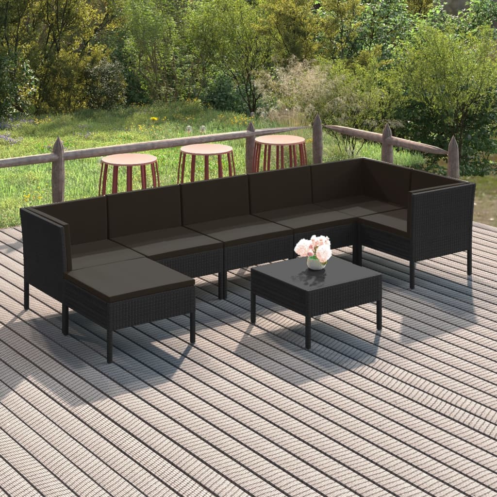 Set Mobilier De Grădină Cu Perne, 5 Piese, Negru, Poliratan