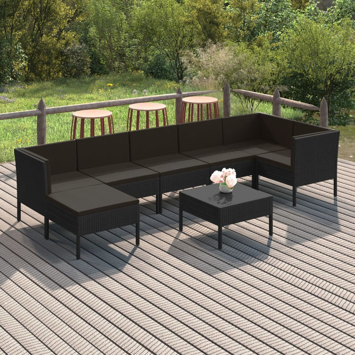 Set Mobilier De Grădină Cu Perne, 5 Piese, Negru, Poliratan