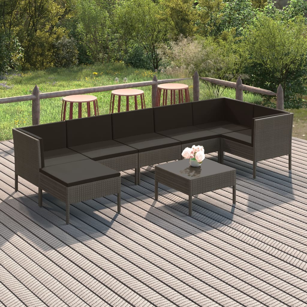 Set Mobilier De Grădină Cu Perne, 10 Piese, Gri, Poliratan