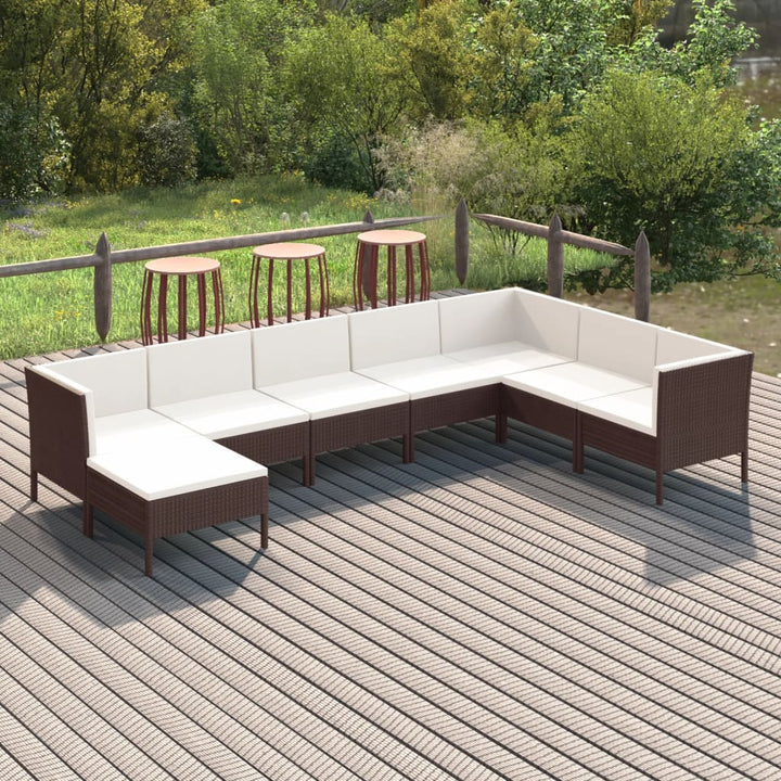 Set Mobilier De Grădină Cu Perne, 8 Piese, Maro, Poliratan