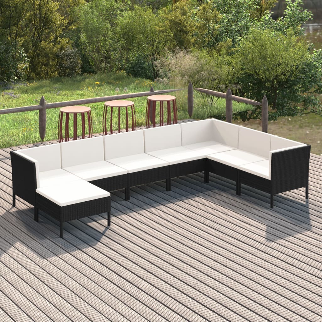 Set Mobilier De Grădină Cu Perne, 9 Piese, Negru, Poliratan