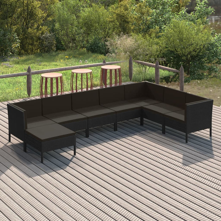 Set Mobilier De Grădină Cu Perne, 5 Piese, Negru, Poliratan