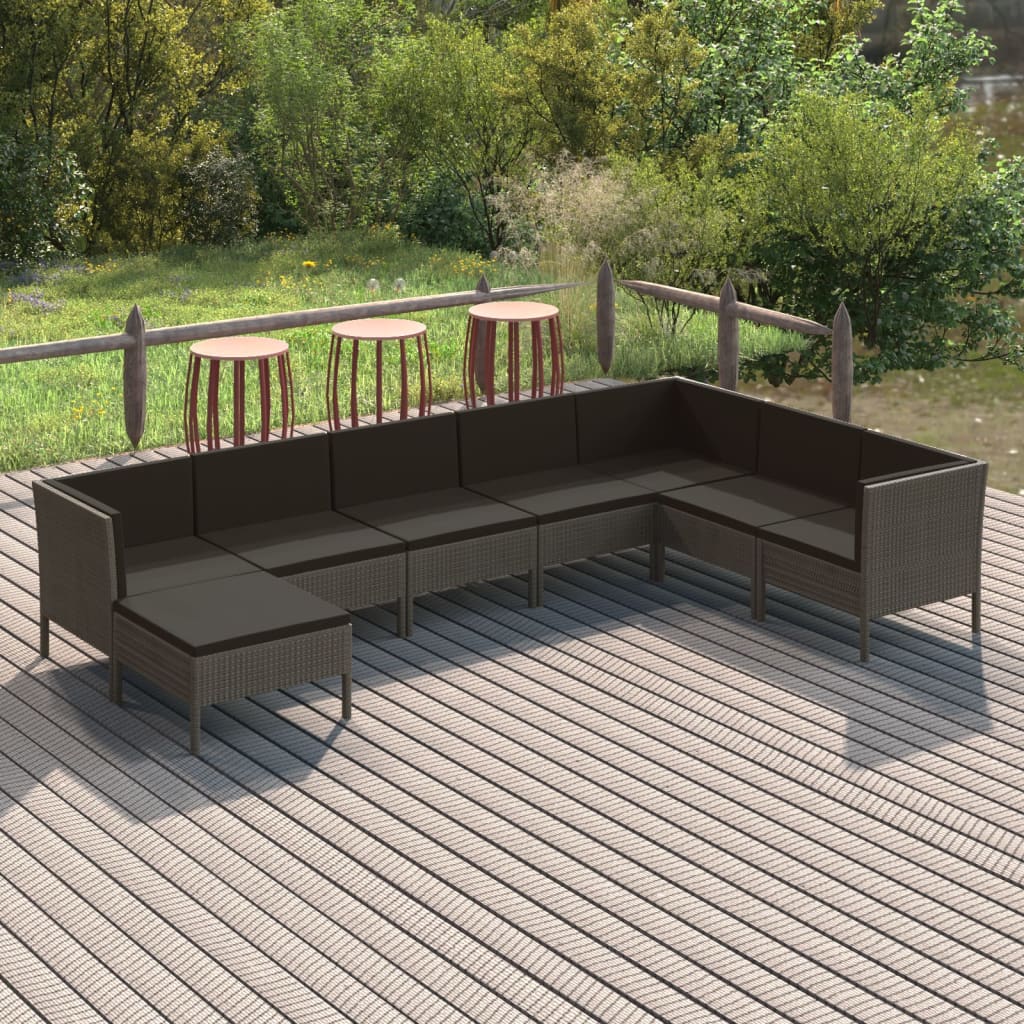Set Mobilier De Grădină Cu Perne, 10 Piese, Gri, Poliratan