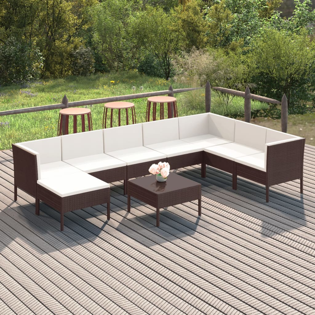 Set Mobilier De Grădină Cu Perne, 8 Piese, Maro, Poliratan