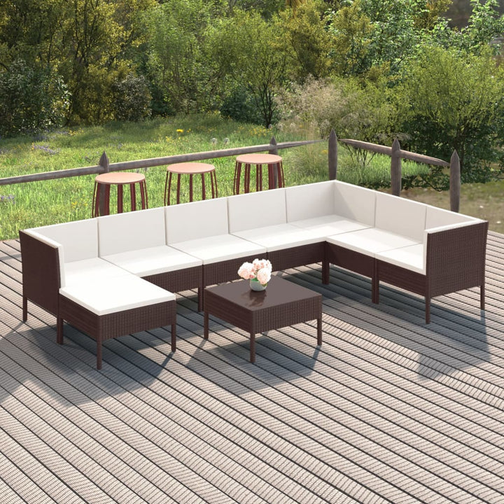 Set Mobilier De Grădină Cu Perne, 8 Piese, Maro, Poliratan