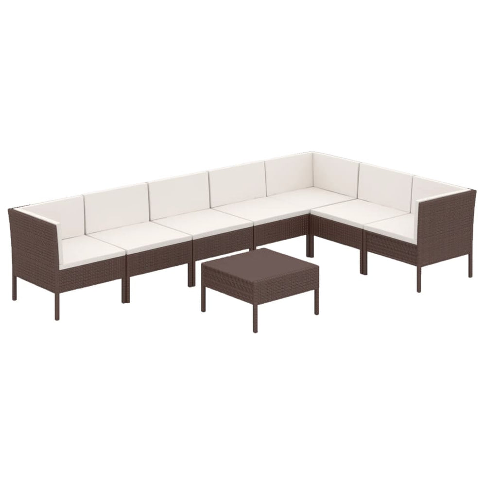 Set Mobilier De Grădină Cu Perne, 8 Piese, Maro, Poliratan