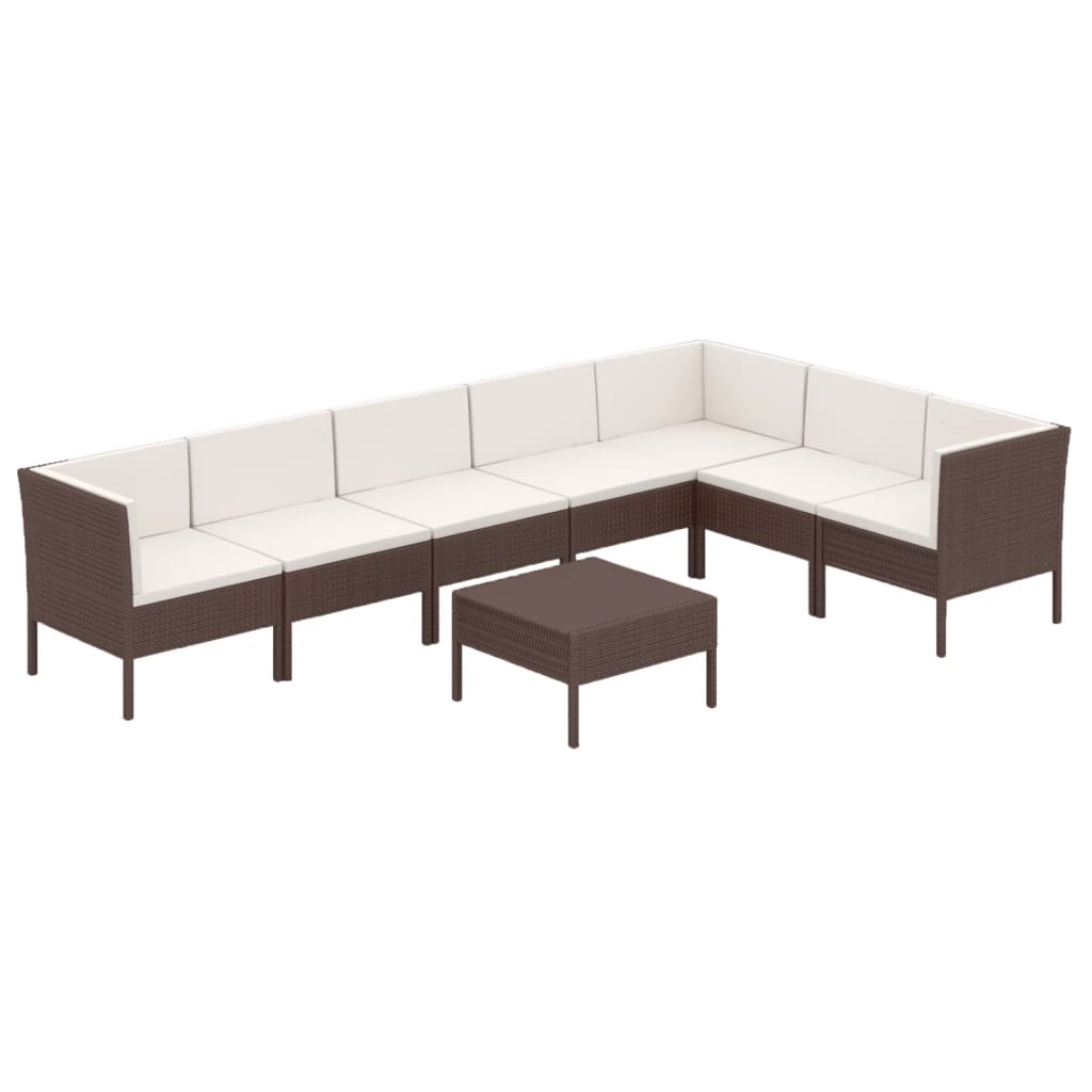 Set Mobilier De Grădină Cu Perne, 8 Piese, Maro, Poliratan