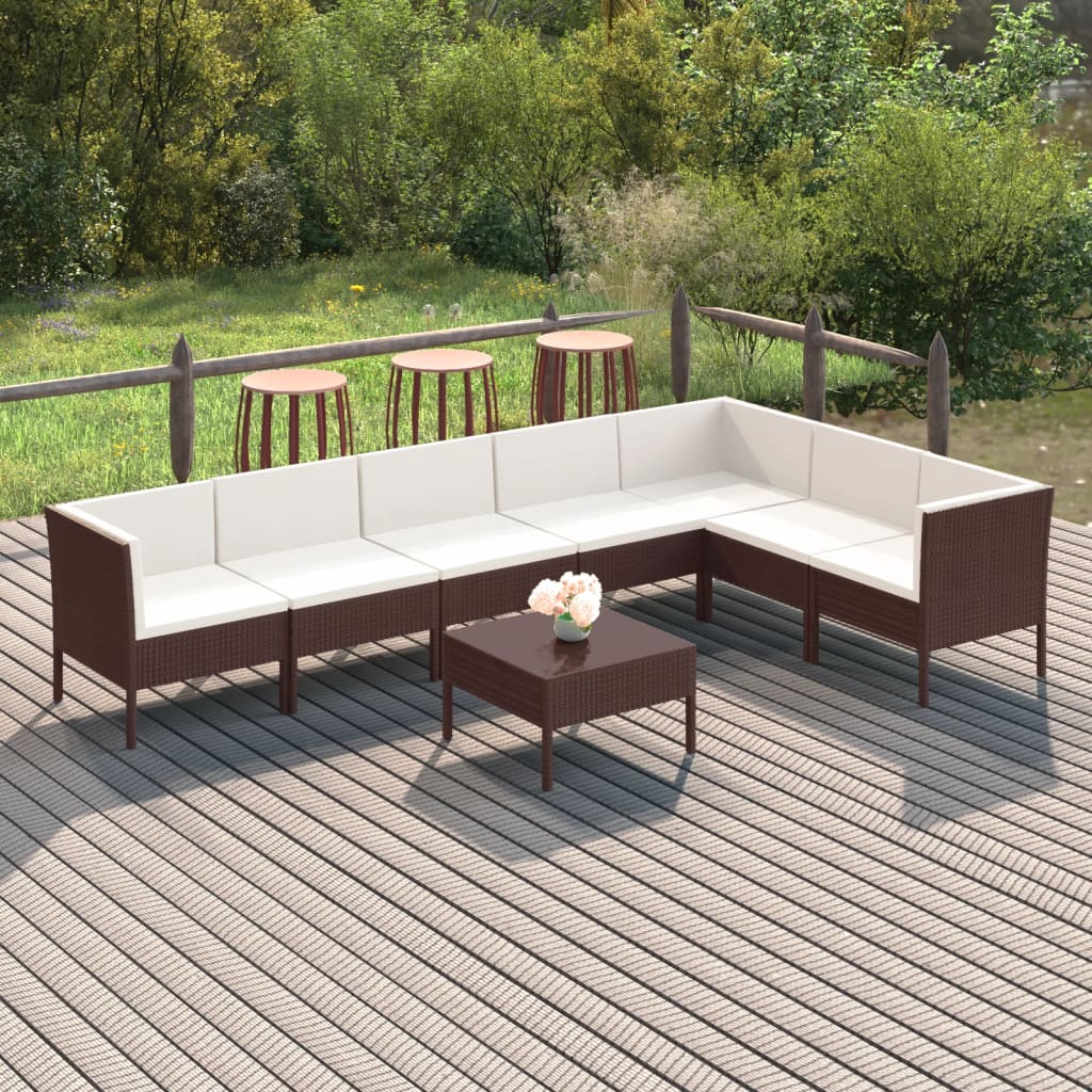 Set Mobilier De Grădină Cu Perne, 8 Piese, Maro, Poliratan