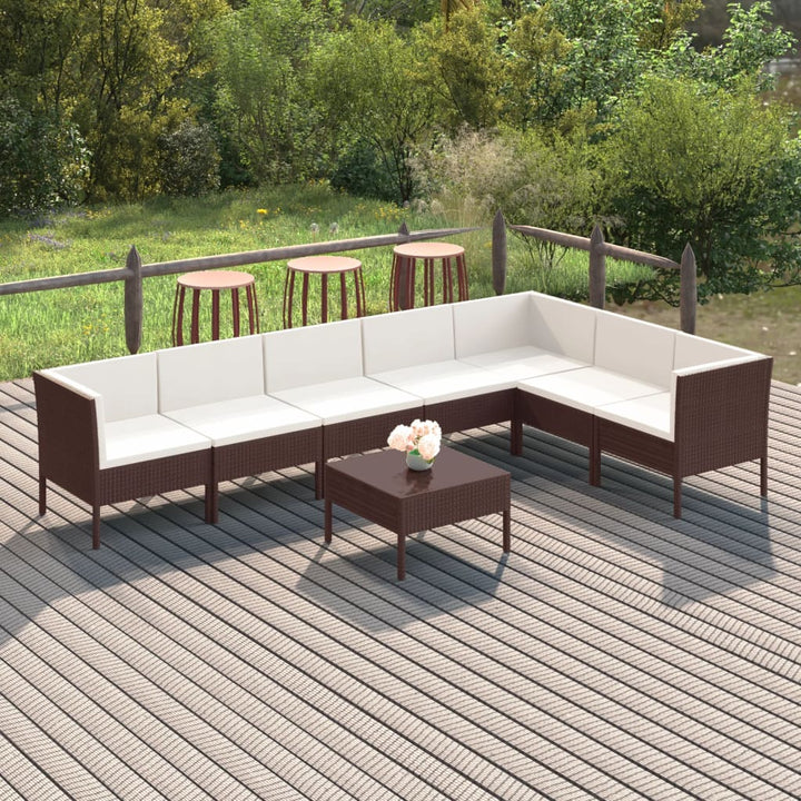 Set Mobilier De Grădină Cu Perne, 8 Piese, Maro, Poliratan