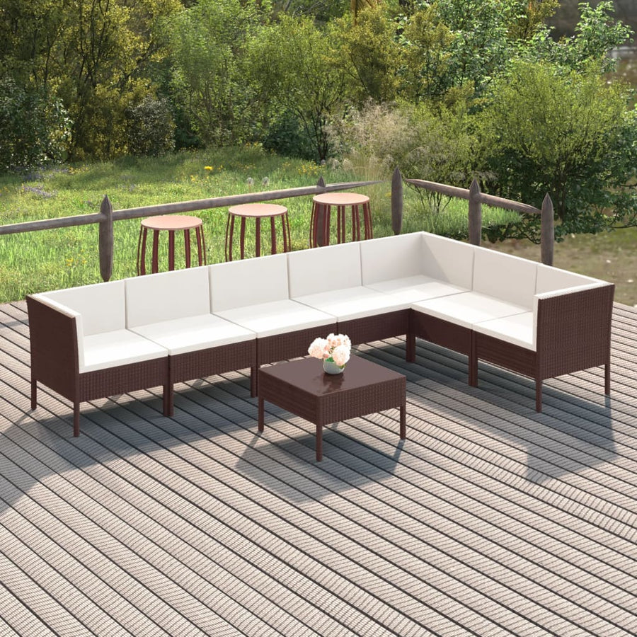Set Mobilier De Grădină Cu Perne, 8 Piese, Maro, Poliratan