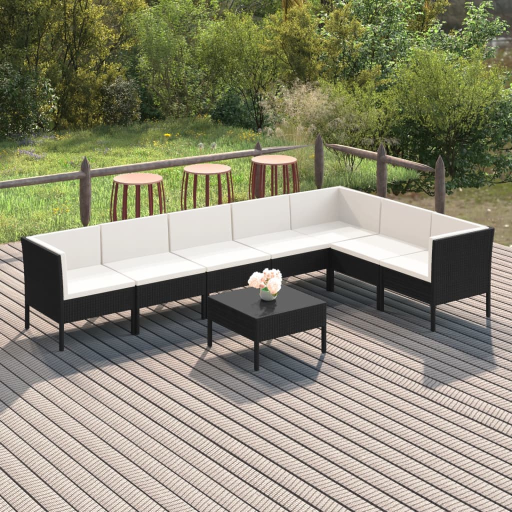 Set Mobilier De Grădină Cu Perne, 9 Piese, Negru, Poliratan