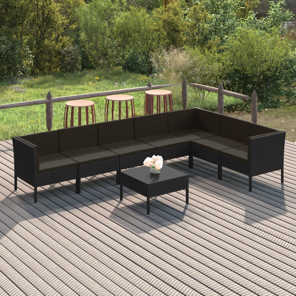 Set Mobilier De Grădină Cu Perne, 5 Piese, Negru, Poliratan