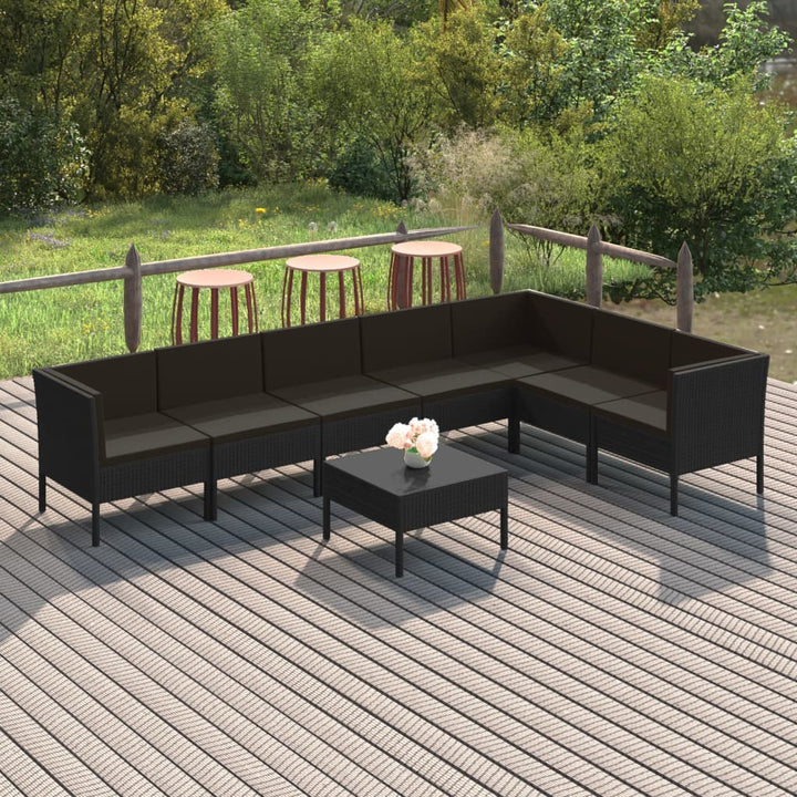 Set Mobilier De Grădină Cu Perne, 5 Piese, Negru, Poliratan