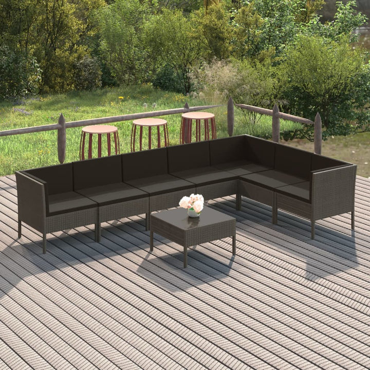 Set Mobilier De Grădină Cu Perne, 10 Piese, Gri, Poliratan
