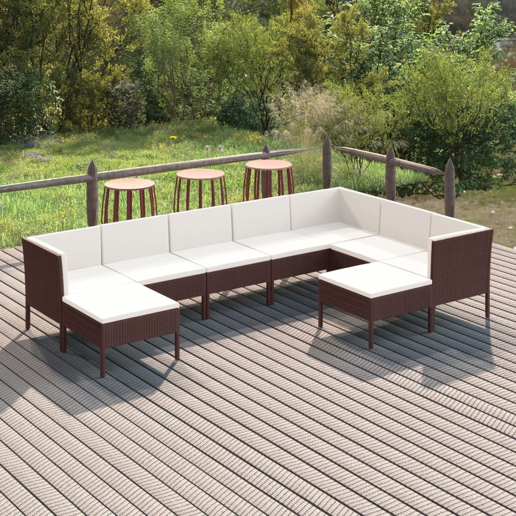 Set Mobilier De Grădină Cu Perne, 8 Piese, Maro, Poliratan