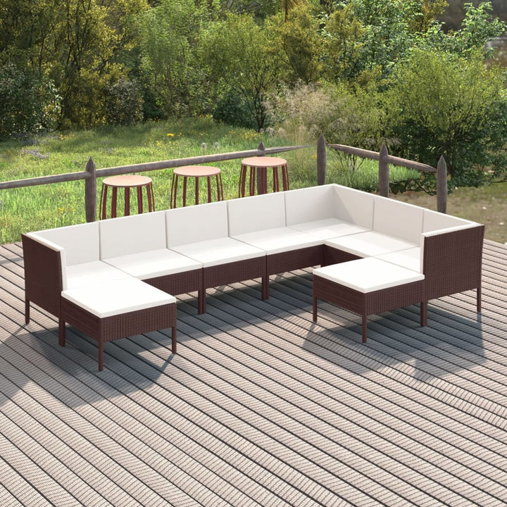 Set Mobilier De Grădină Cu Perne, 8 Piese, Maro, Poliratan