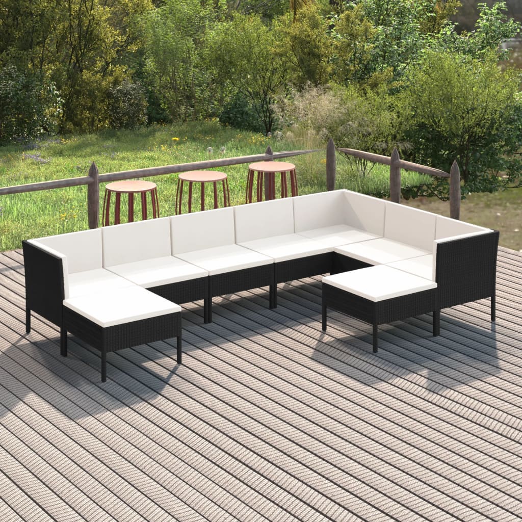 Set Mobilier De Grădină Cu Perne, 9 Piese, Negru, Poliratan