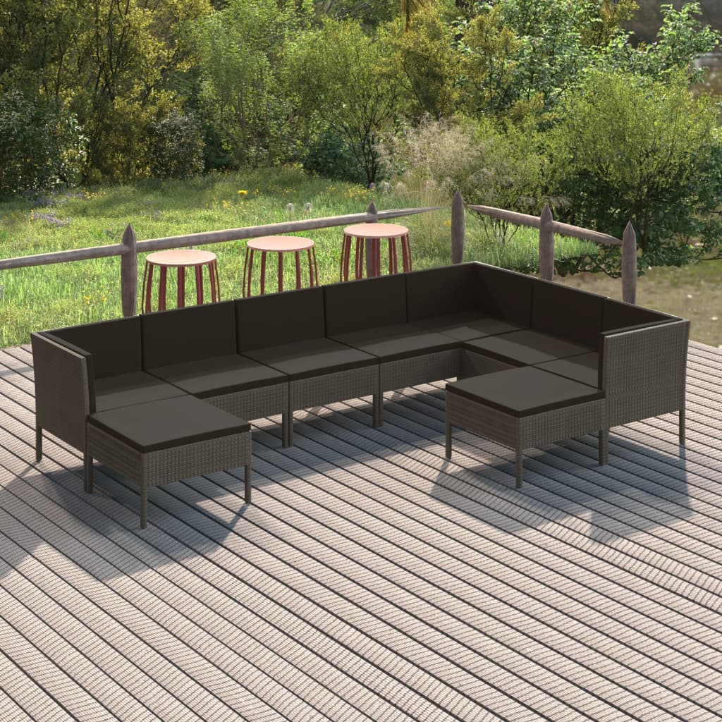 Set Mobilier De Grădină Cu Perne, 10 Piese, Gri, Poliratan