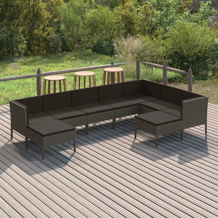 Set Mobilier De Grădină Cu Perne, 10 Piese, Gri, Poliratan