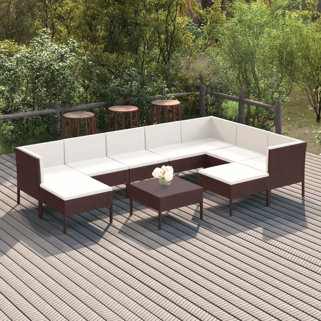 Set Mobilier De Grădină Cu Perne, 8 Piese, Maro, Poliratan